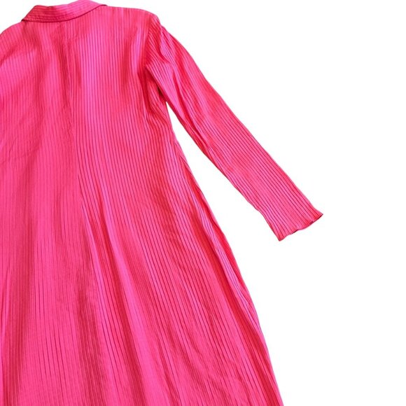 Amanda Uprichard Bright Pink Button-Down Dress Ribbed Long Sleeve Size Medium - Picture 9 of 12